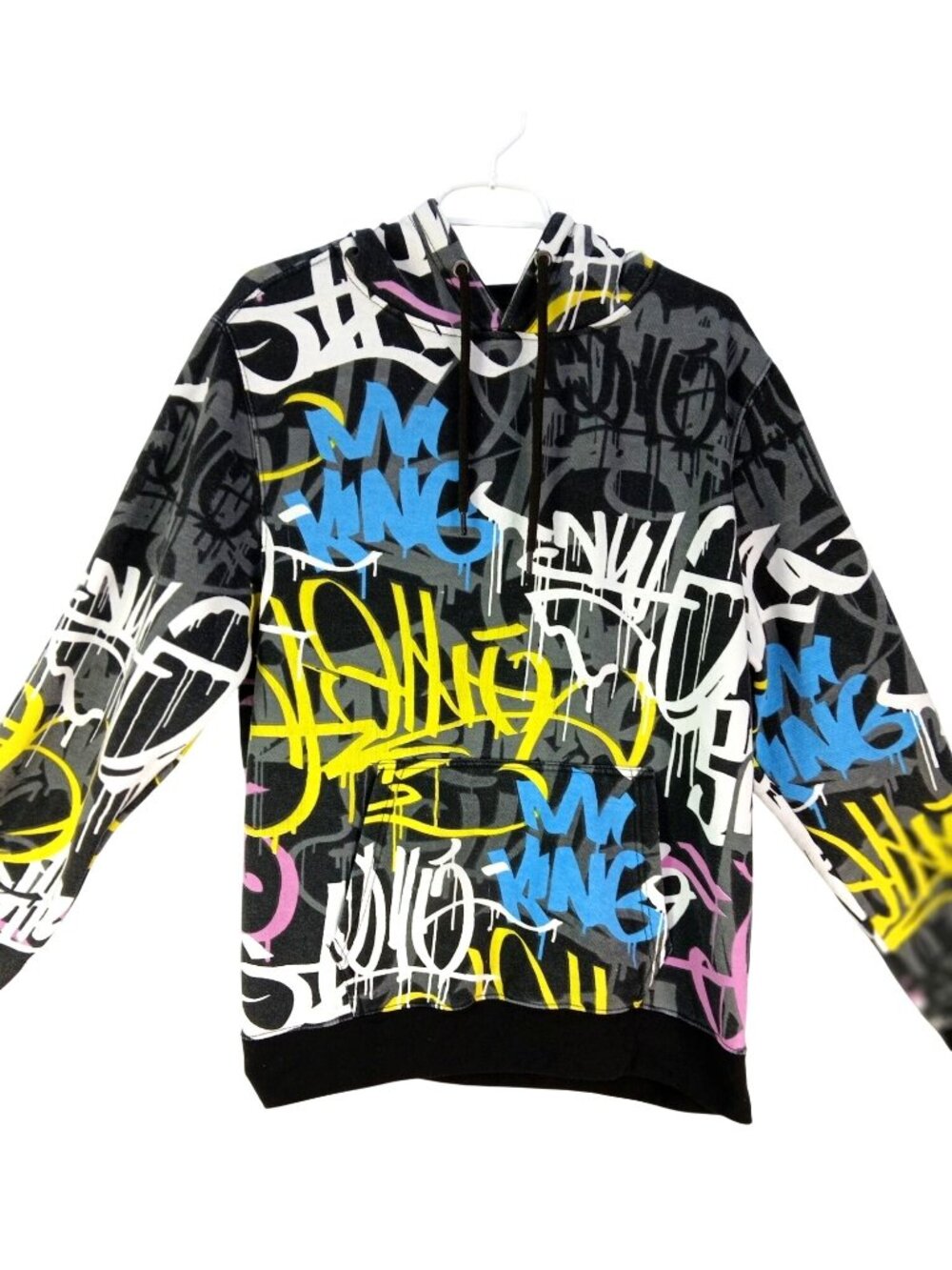 Massive Mens Graffiti Print Hoodie Size L Sweatshirt Street Art All Over Print